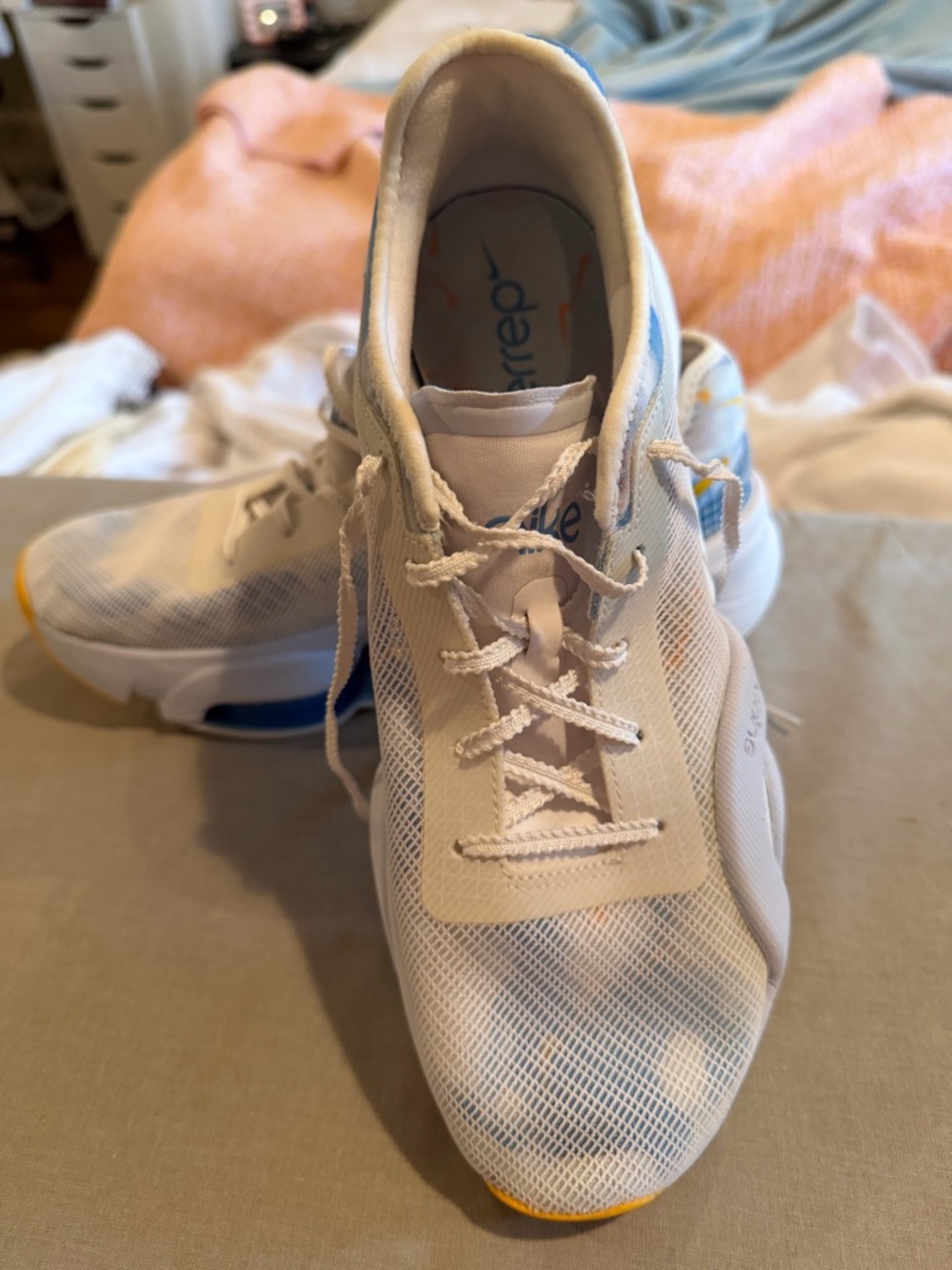 Nike White Sneakers with Orange & Blue Accents